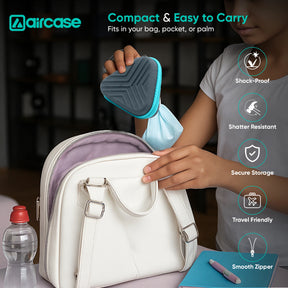 AirCase earphone carrying case for USB drives, SD cards, and cables with durable, travel-friendly compact design