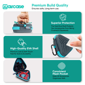 AirCase earphone carrying case for USB drives, SD cards, and cables with durable, travel-friendly compact design