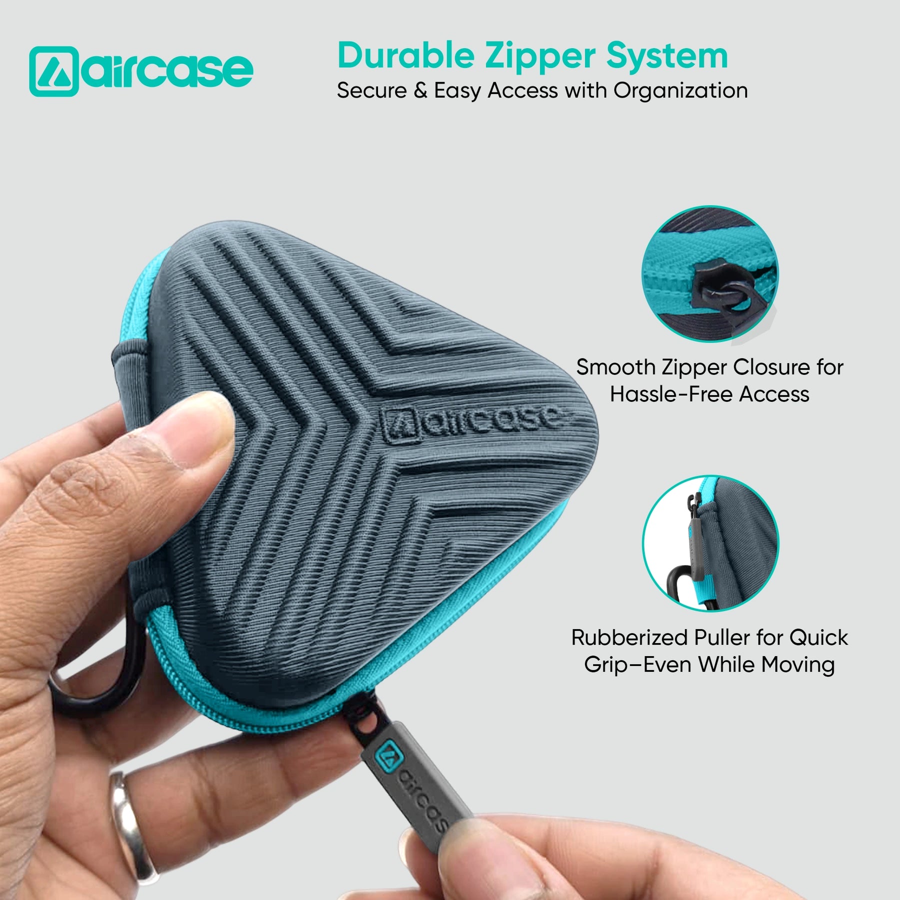 AirCase earphone carrying case for USB drives, SD cards, and cables with durable, travel-friendly compact design