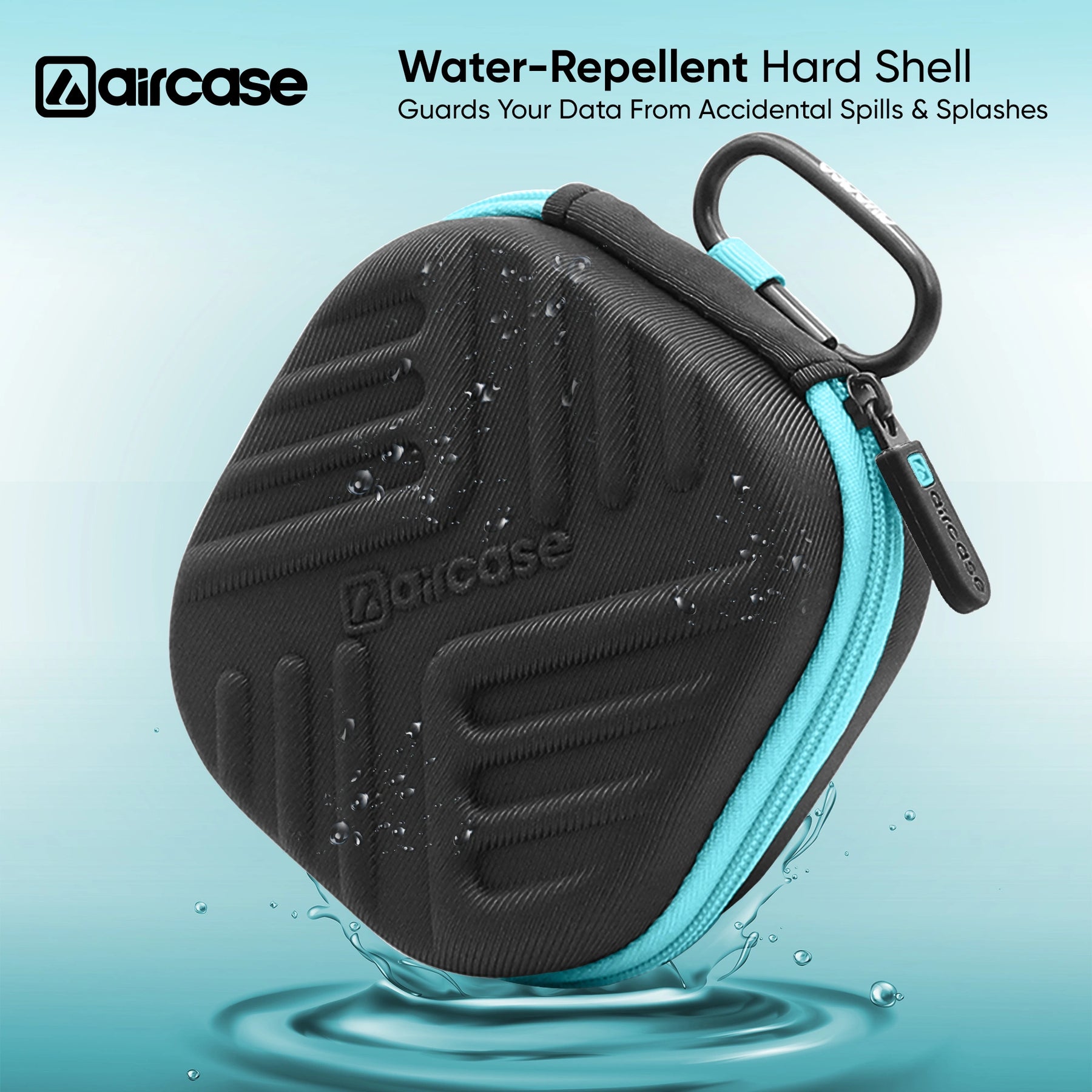 AirCase Earphone Carrying Case Cover with Shockproof EVA Hardshell & Soft Lining | Travel Organizer Pouch with Carabiner.