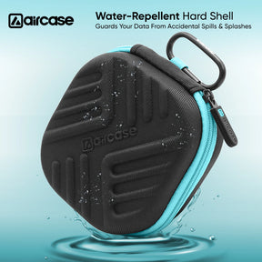 AirCase Earphone Carrying Case Cover with Shockproof EVA Hardshell & Soft Lining | Travel Organizer Pouch with Carabiner.