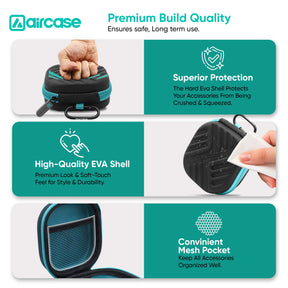 AirCase Earphone Carrying Case Cover with Shockproof EVA Hardshell & Soft Lining | Travel Organizer Pouch with Carabiner.