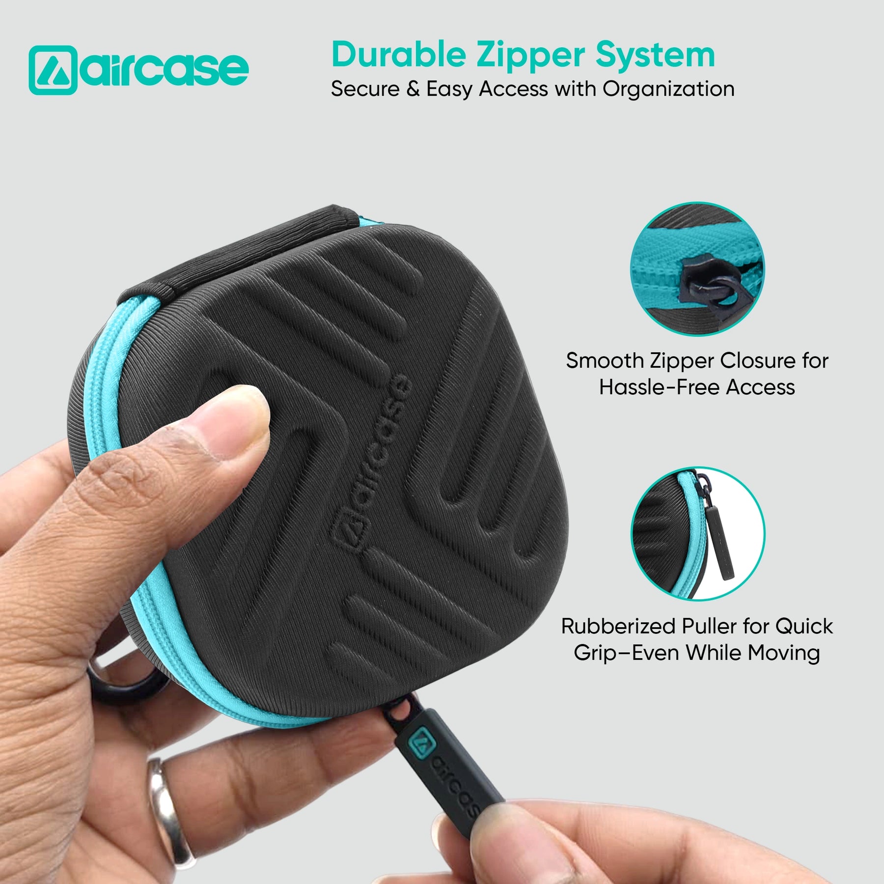AirCase Earphone Carrying Case Cover with Shockproof EVA Hardshell & Soft Lining | Travel Organizer Pouch with Carabiner.