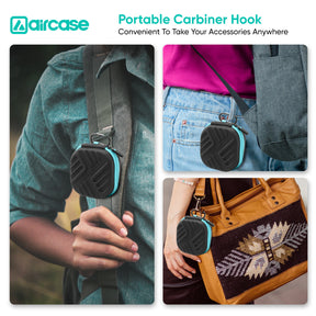 AirCase Earphone Carrying Case Cover with Shockproof EVA Hardshell & Soft Lining | Travel Organizer Pouch with Carabiner.