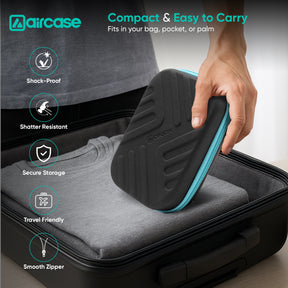Organize HDD/SSD, cables, chargers, and gadgets with AirCase black electronics bag. EVA hardshell, 2 mesh pockets, 11 loops, safety belt, shockproof/water-resistant—perfect for travel and daily use.