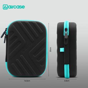 Organize HDD/SSD, cables, chargers, and gadgets with AirCase black electronics bag. EVA hardshell, 2 mesh pockets, 11 loops, safety belt, shockproof/water-resistant—perfect for travel and daily use.