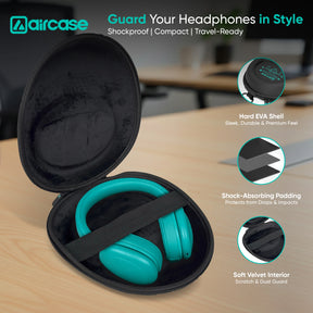 AirCase EVA Hard Shell Headphone Carrying Case for Over-Ear Headphones | Shockproof, Water-Repellent, Anti-Pressure Travel Protective Pouch with Carabiner Hook – Universal Fit