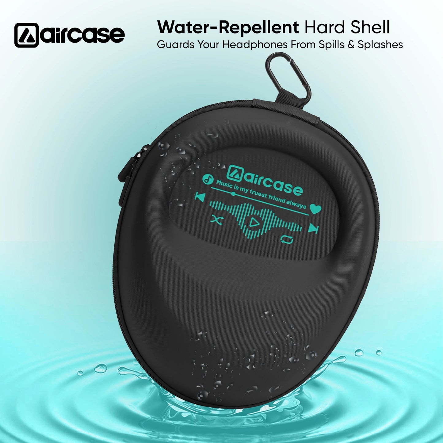 AirCase EVA Hard Shell Headphone Carrying Case for Over-Ear Headphones | Shockproof, Water-Repellent, Anti-Pressure Travel Protective Pouch with Carabiner Hook – Universal Fit