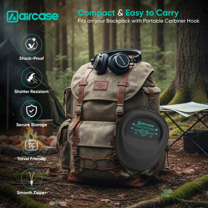 AirCase EVA Hard Shell Headphone Carrying Case for Over-Ear Headphones | Shockproof, Water-Repellent, Anti-Pressure Travel Protective Pouch with Carabiner Hook – Universal Fit