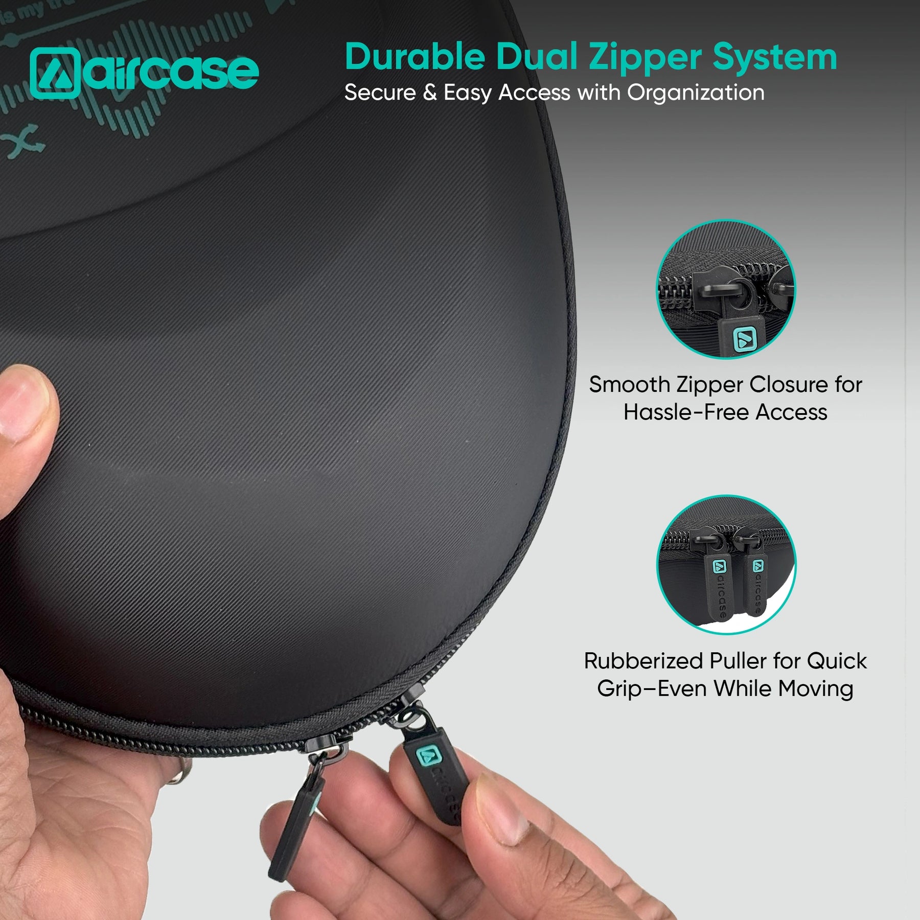 AirCase EVA Hard Shell Headphone Carrying Case for Over-Ear Headphones | Shockproof, Water-Repellent, Anti-Pressure Travel Protective Pouch with Carabiner Hook – Universal Fit