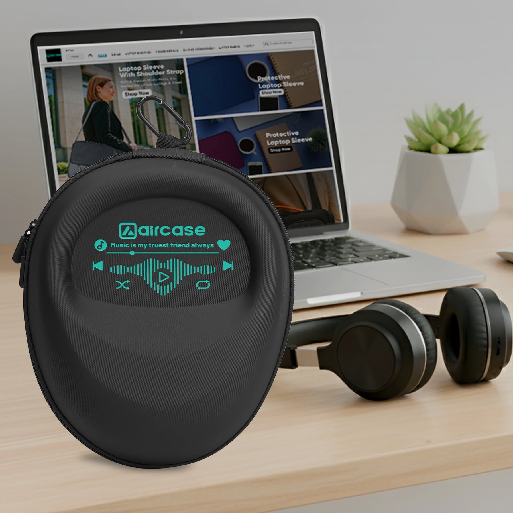 AirCase EVA Hard Shell Headphone Carrying Case for Over-Ear Headphones | Shockproof, Water-Repellent, Anti-Pressure Travel Protective Pouch with Carabiner Hook – Universal Fit