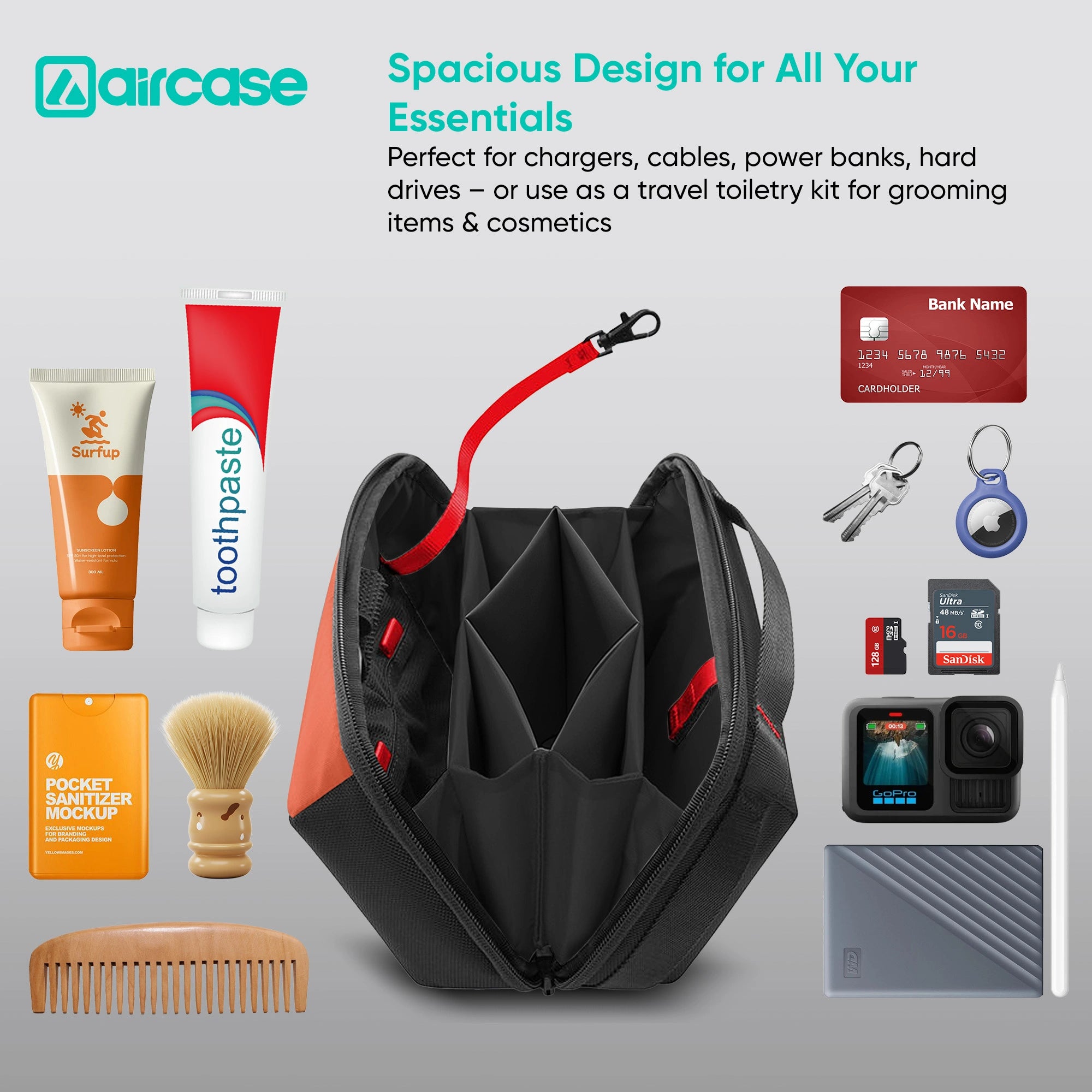 AirCase Multipurpose Toiletry Kit, Travel Organizer with Multiple Compartments, Mesh Pockets