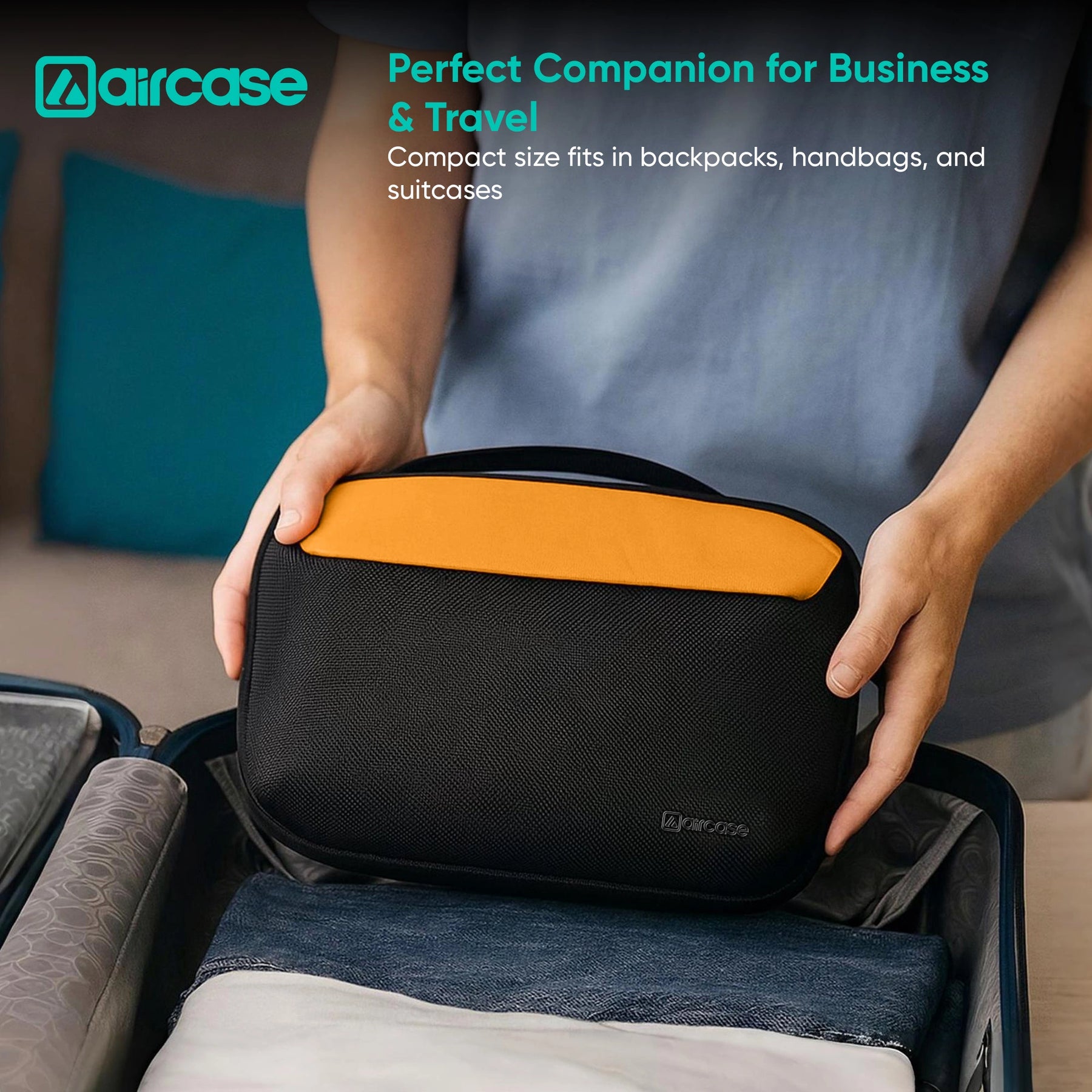 AirCase Multipurpose Toiletry Kit, Travel Organizer with Multiple Compartments, Mesh Pockets, Dual Handle, Zipper Closure & Water-Resistant Nylon Pouch for Makeup, Shaving, Gadgets, & Accessories
