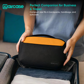 AirCase Multipurpose Toiletry Kit, Travel Organizer with Multiple Compartments, Mesh Pockets, Dual Handle, Zipper Closure & Water-Resistant Nylon Pouch for Makeup, Shaving, Gadgets, & Accessories