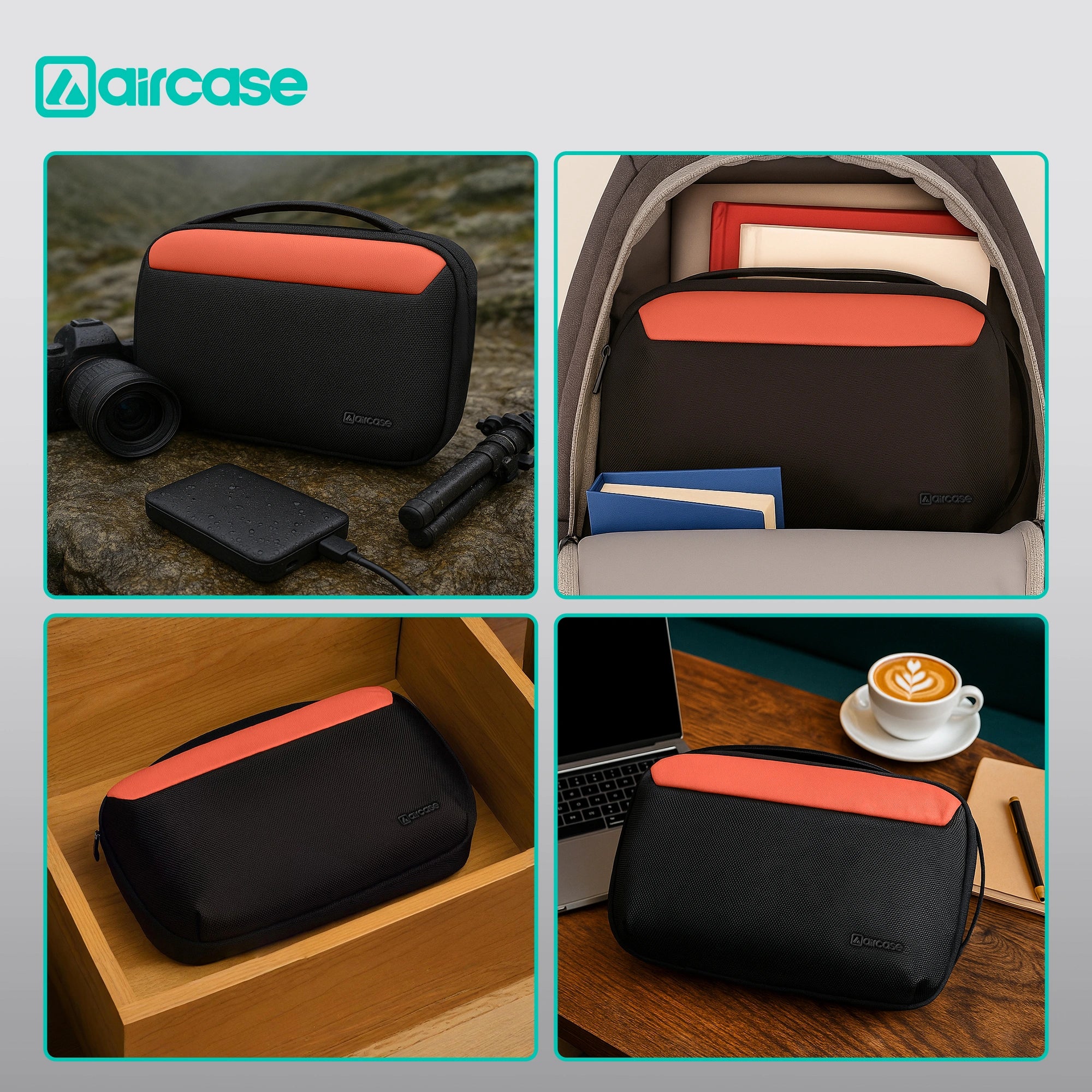 AirCase Multipurpose Toiletry Kit, Travel Organizer with Multiple Compartments, Mesh Pockets