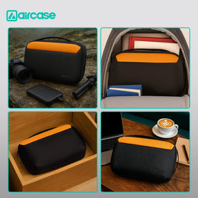 AirCase Multipurpose Toiletry Kit, Travel Organizer with Multiple Compartments, Mesh Pockets, Dual Handle, Zipper Closure & Water-Resistant Nylon Pouch for Makeup, Shaving, Gadgets, & Accessories