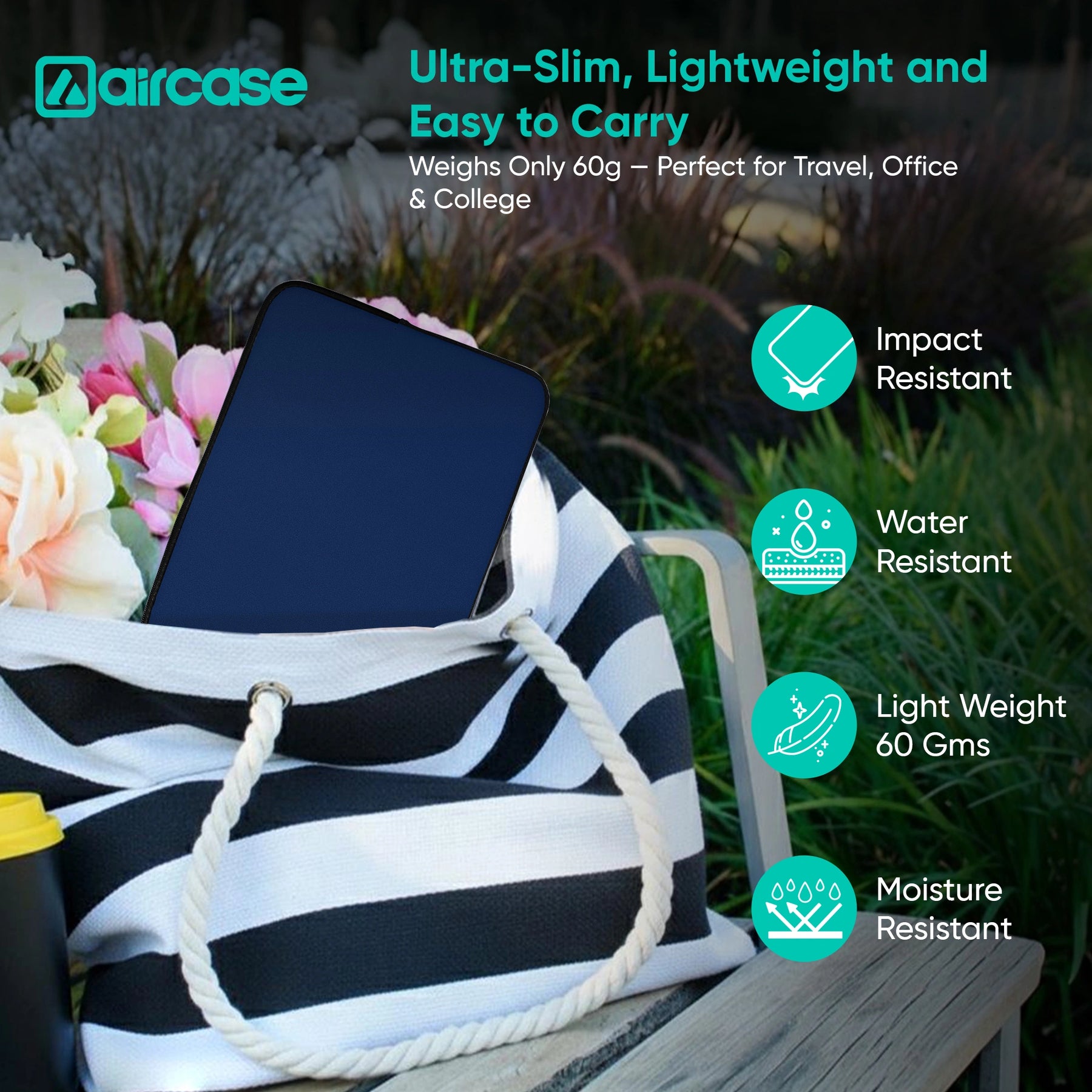 AirCase 7-inch neoprene tablet sleeve in navy blue with 4-layer foam, scratch and dust protection for Kindle and tablets