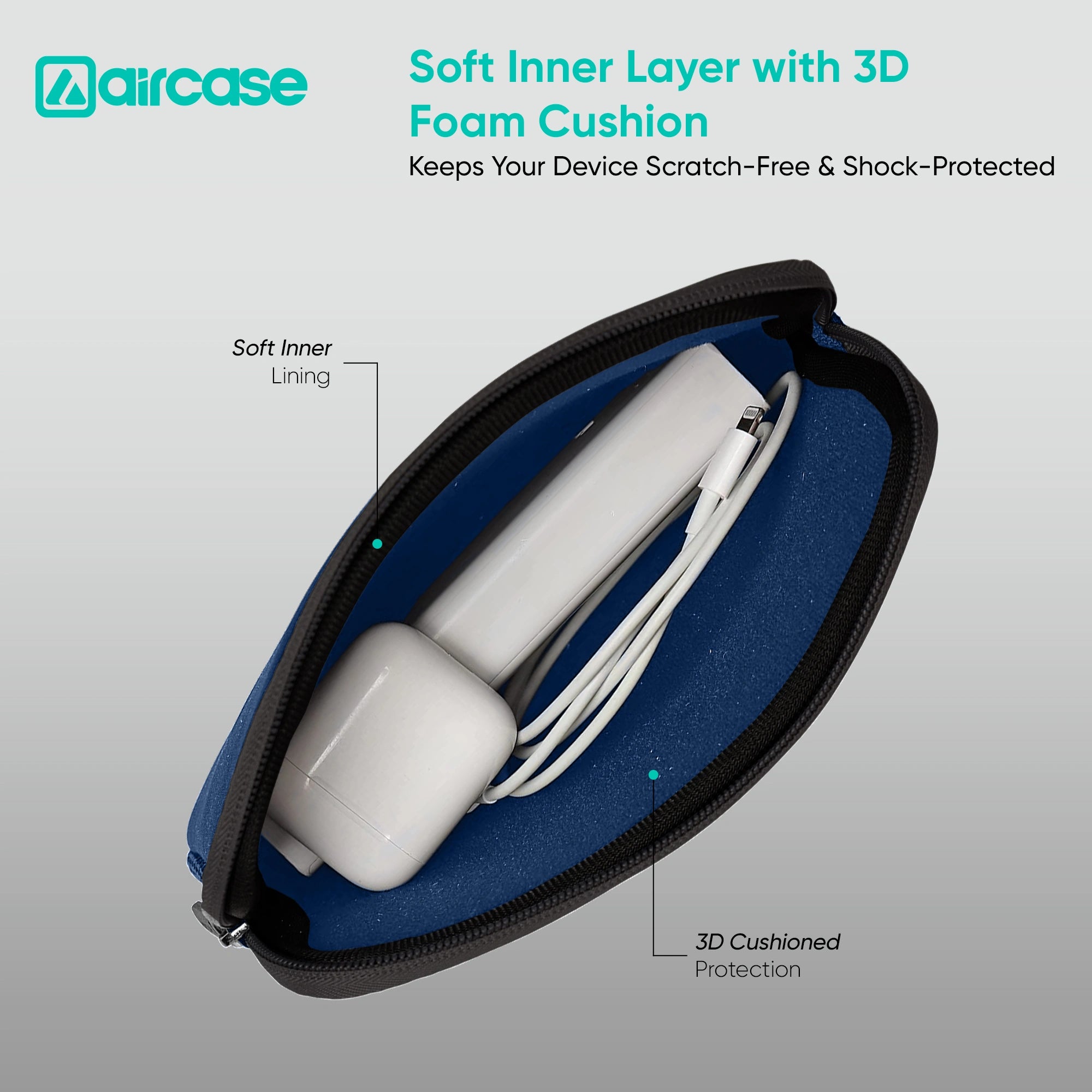 AirCase 7-inch neoprene tablet sleeve in navy blue with 4-layer foam, scratch and dust protection for Kindle and tablets