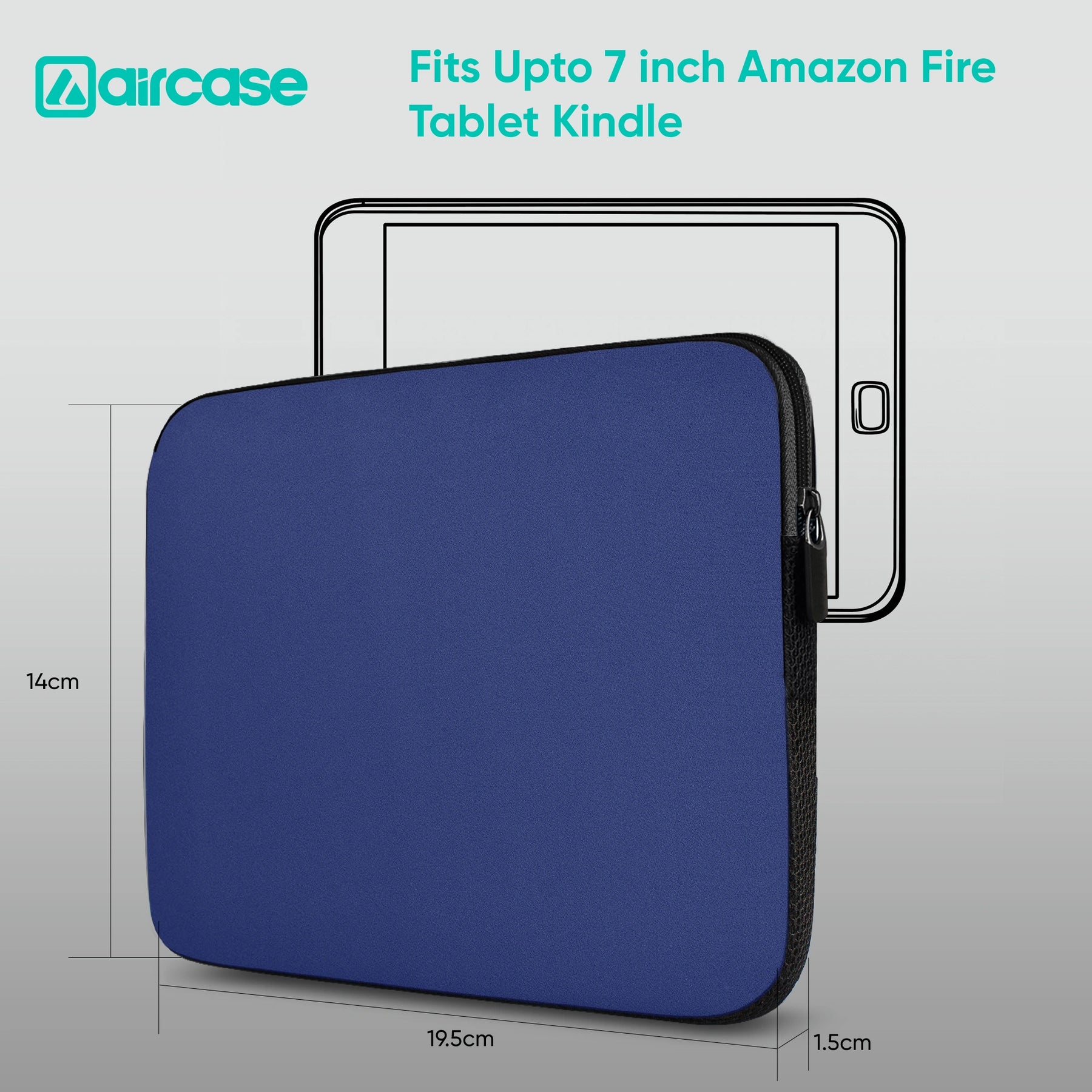 AirCase 7-inch neoprene tablet sleeve in navy blue with 4-layer foam, scratch and dust protection for Kindle and tablets