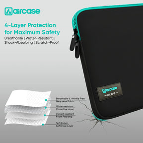 AirCase neoprene laptop sleeve in black-green with water-resistant, shockproof, scratch-proof slim design