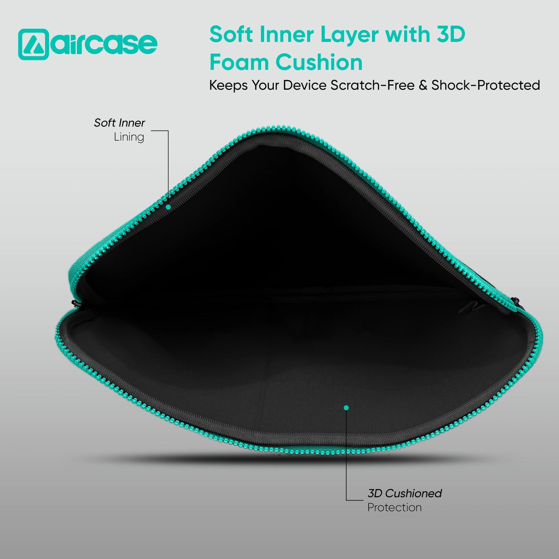 AirCase neoprene laptop sleeve in black-green with water-resistant, shockproof, scratch-proof slim design