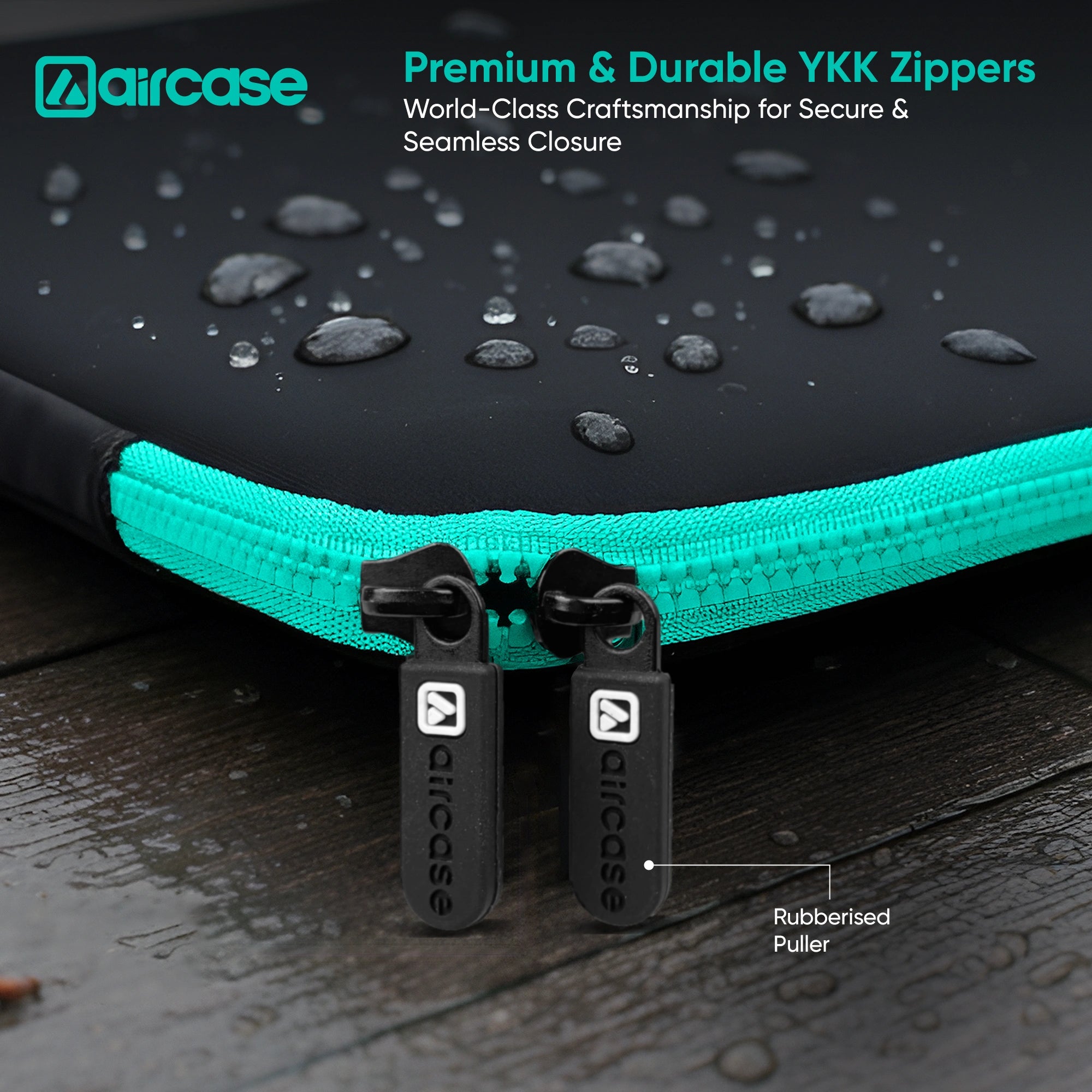 AirCase neoprene laptop sleeve in black-green with water-resistant, shockproof, scratch-proof slim design