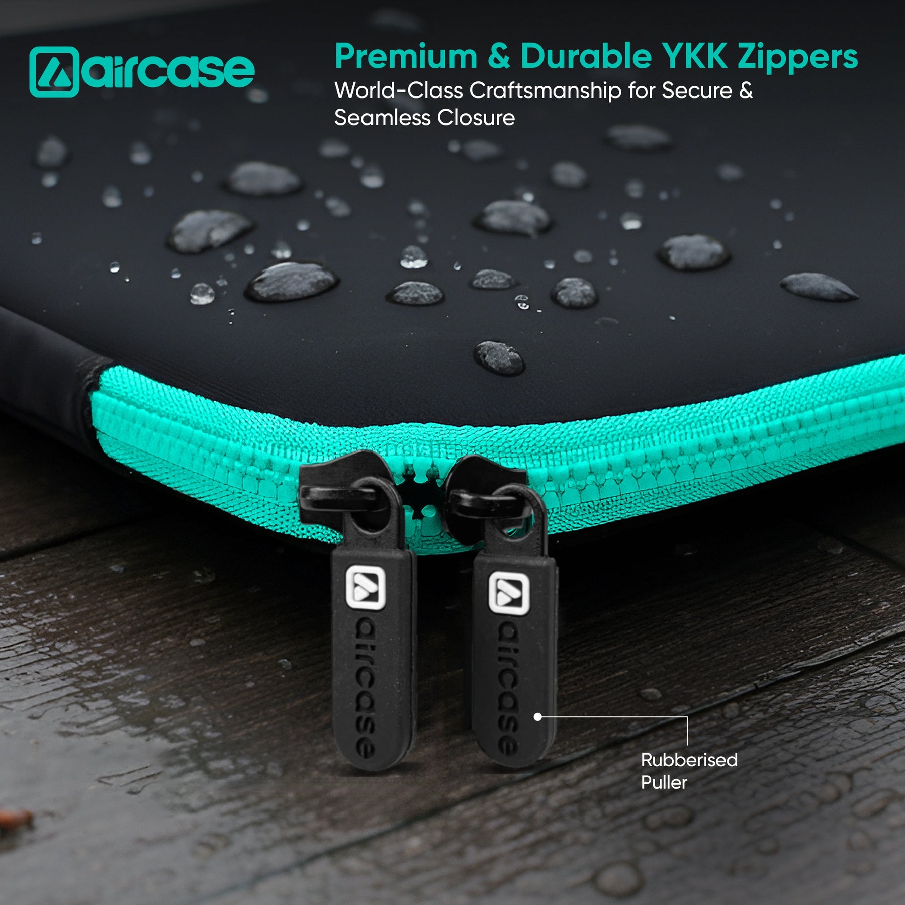 AirCase neoprene laptop sleeve in black-green with water-resistant, shockproof, scratch-proof slim design