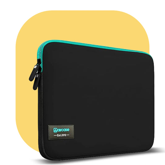 AirCase neoprene laptop sleeve in black-green with water-resistant, shockproof, scratch-proof slim design