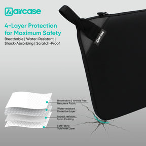 AirCase 15.6-inch black neoprene laptop sleeve with top handle, padded lightweight water-resistant design