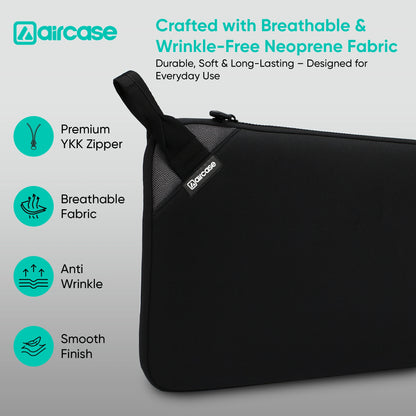 AirCase 15.6-inch black neoprene laptop sleeve with top handle, padded lightweight water-resistant design