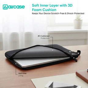 AirCase 15.6-inch black neoprene laptop sleeve with top handle, padded lightweight water-resistant design