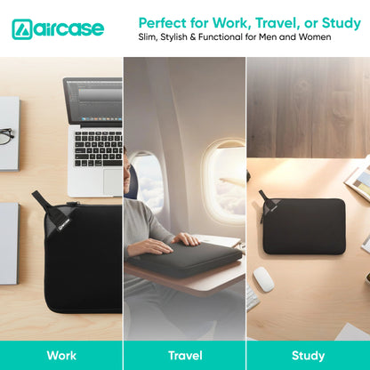 AirCase 14.1-inch neoprene laptop sleeve with top handle, padded lightweight water-resistant design