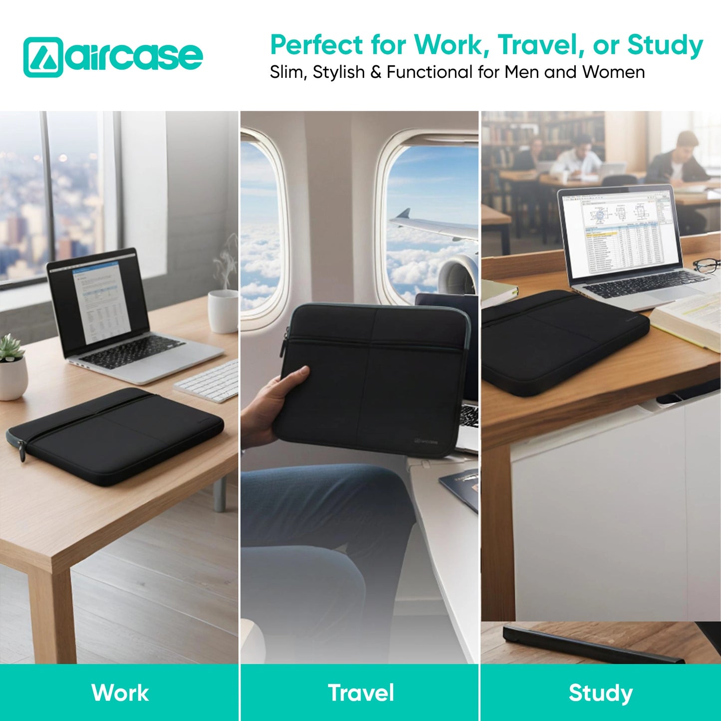 Premium Laptop Bag with 6 Pockets – Neoprene Water-Resistant Sleeve (Black)