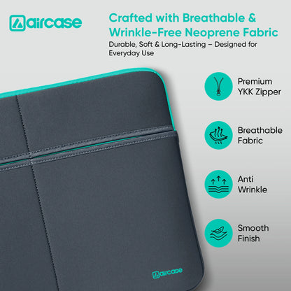 AirCase 15.6-inch grey neoprene laptop bag with 6 pockets, padded waterproof wrinkle-free design