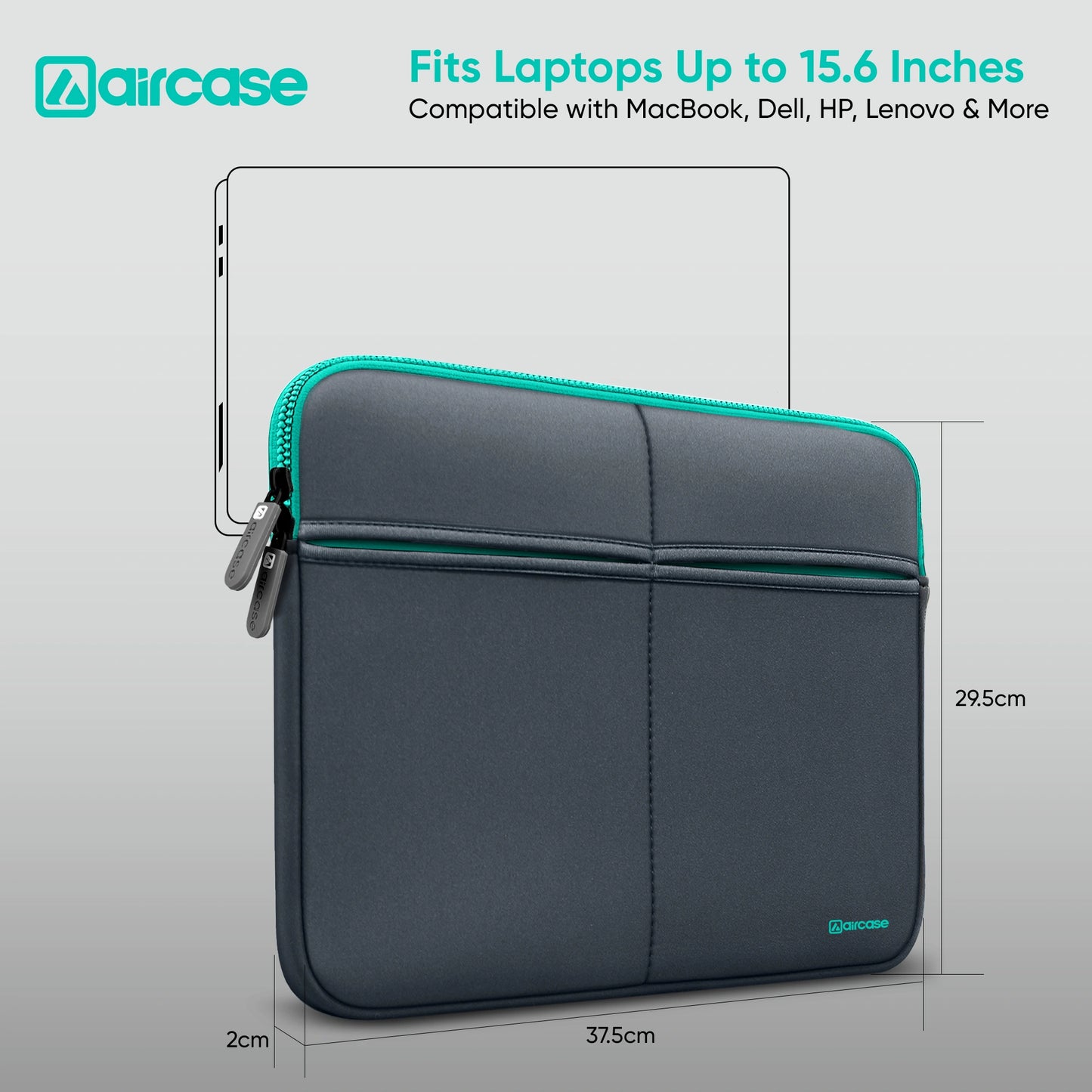 AirCase 15.6-inch grey neoprene laptop bag with 6 pockets, padded waterproof wrinkle-free design
