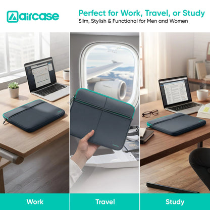 AirCase 15.6-inch grey neoprene laptop bag with 6 pockets, padded waterproof wrinkle-free design