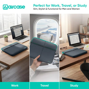 AirCase 15.6-inch grey neoprene laptop bag with 6 pockets, padded waterproof wrinkle-free design