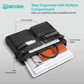 AirCase professional laptop messenger bag with padded compartments, YKK zippers, trolley belt, and travel-friendly office design
