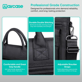 AirCase professional laptop messenger bag with padded compartments, YKK zippers, trolley belt, and travel-friendly office design