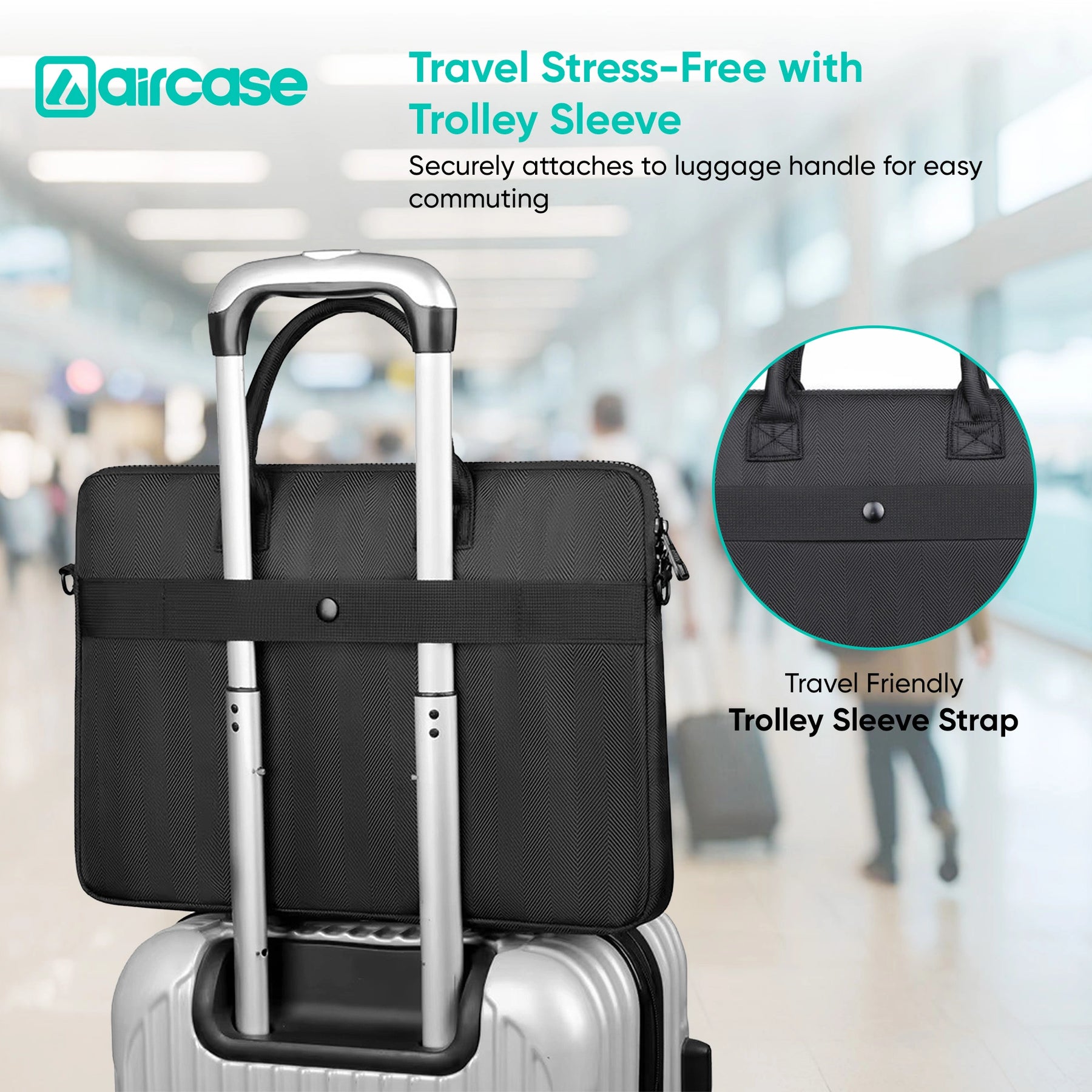 AirCase professional laptop messenger bag with padded compartments, YKK zippers, trolley belt, and travel-friendly office design