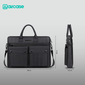AirCase professional laptop messenger bag with padded compartments, YKK zippers, trolley belt, and travel-friendly office design