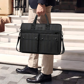 AirCase professional laptop messenger bag with padded compartments, YKK zippers, trolley belt, and travel-friendly office design