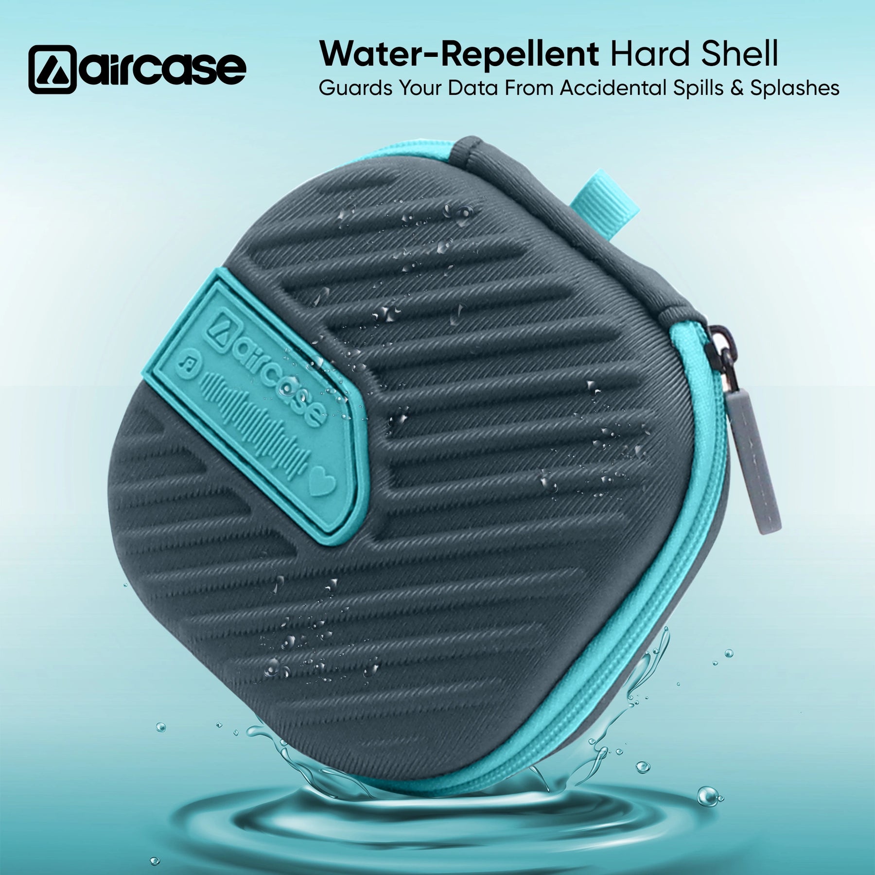 AirCase Earphone Carrying Case Cover with Shockproof EVA Hardshell & Soft Lining | Travel Organizer Pouch with Carabiner, Mesh Pocket, Zipper Closure for Earbuds, USB Drives, SD Cards, Cables