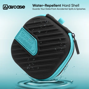 AirCase Earphone Carrying Case Cover with Shockproof EVA Hardshell & Soft Lining| Travel Organizer Pouch with Carabiner, Mesh Pocket, Zipper Closure for Earbuds, USB Drives, SD Cards, Cables