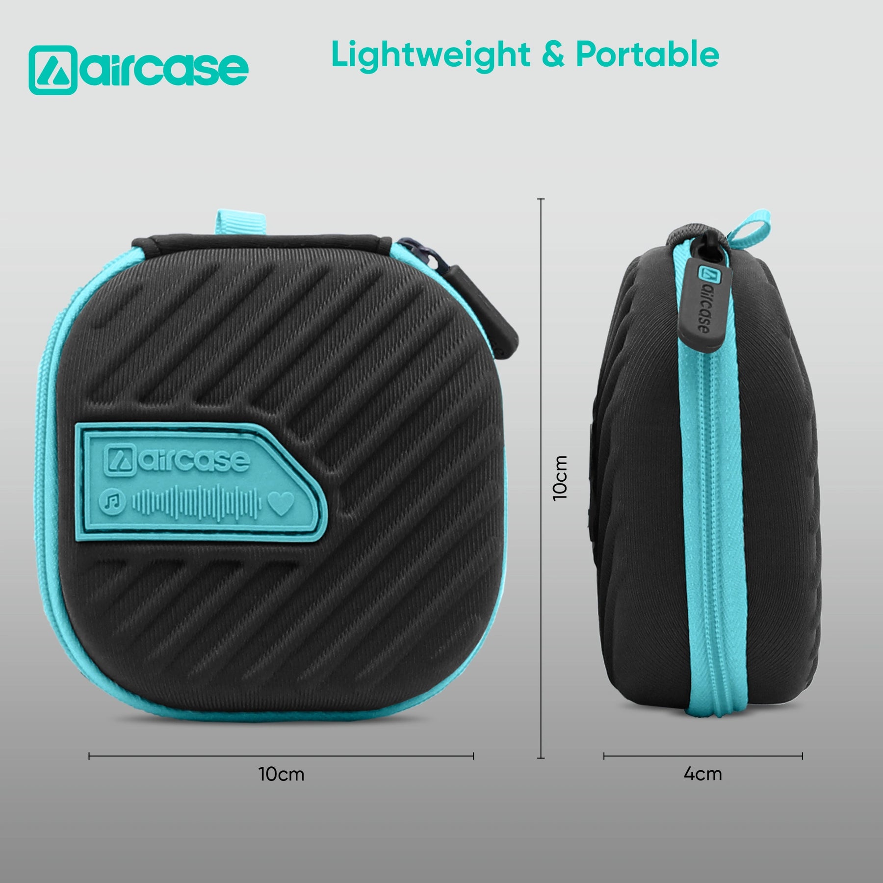 AirCase Earphone Carrying Case Cover with Shockproof EVA Hardshell & Soft Lining| Travel Organizer Pouch with Carabiner, Mesh Pocket, Zipper Closure for Earbuds, USB Drives, SD Cards, Cables