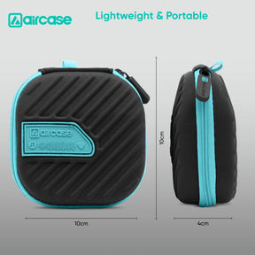 AirCase Earphone Carrying Case Cover with Shockproof EVA Hardshell & Soft Lining| Travel Organizer Pouch with Carabiner, Mesh Pocket, Zipper Closure for Earbuds, USB Drives, SD Cards, Cables
