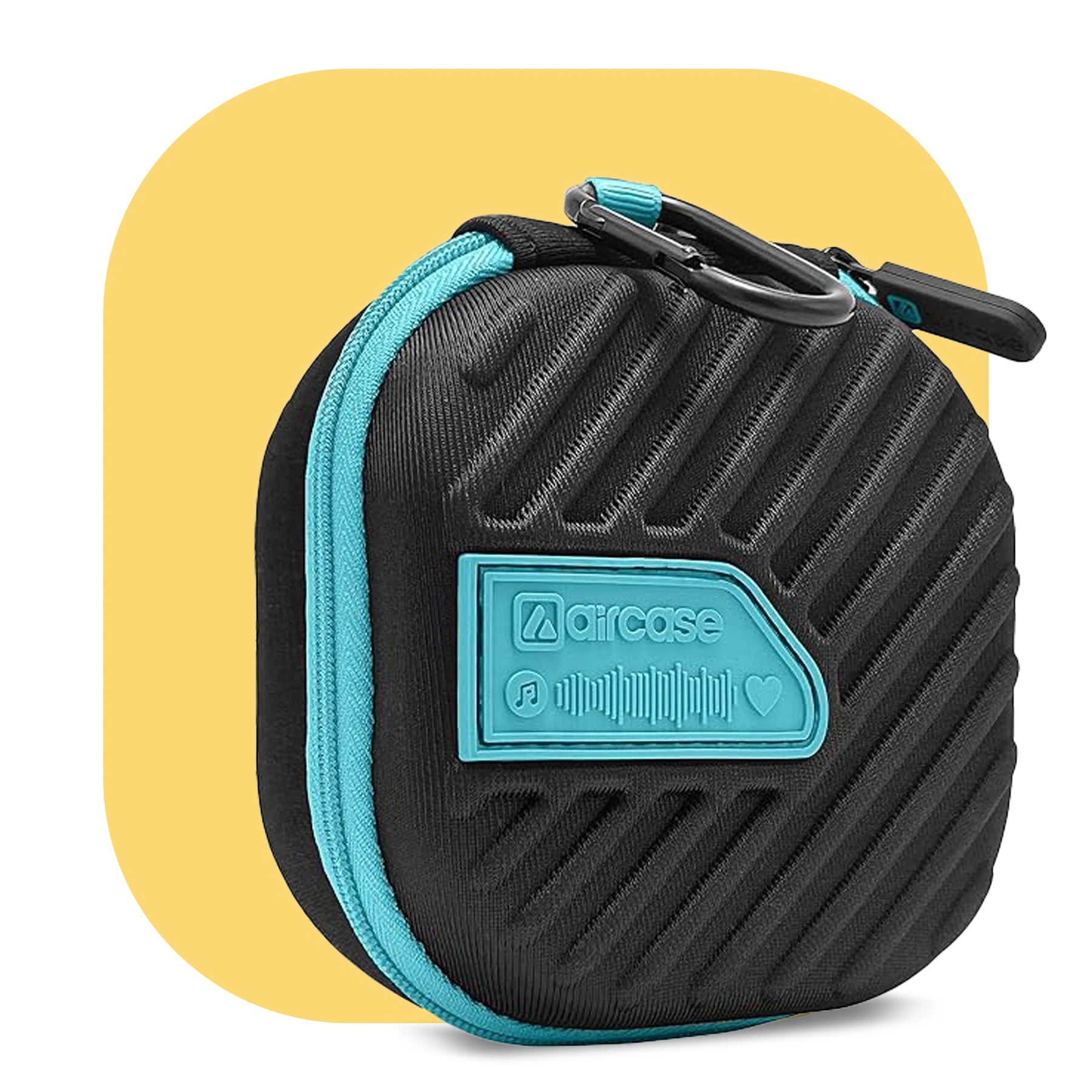 AirCase Earphone Carrying Case Cover with Shockproof EVA Hardshell & Soft Lining| Travel Organizer Pouch with Carabiner, Mesh Pocket, Zipper Closure for Earbuds, USB Drives, SD Cards, Cables