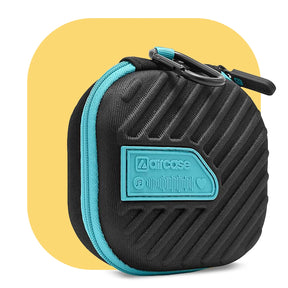 AirCase Earphone Carrying Case Cover with Shockproof EVA Hardshell & Soft Lining| Travel Organizer Pouch with Carabiner, Mesh Pocket, Zipper Closure for Earbuds, USB Drives, SD Cards, Cables