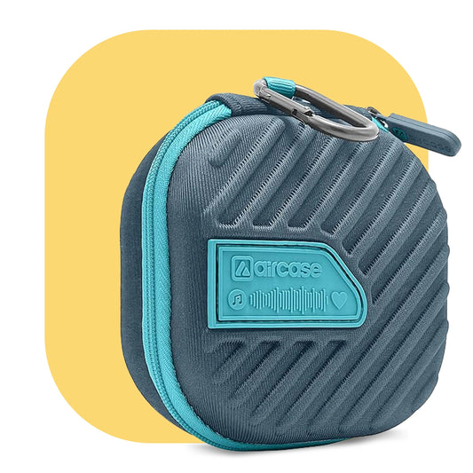 AirCase Earphone Carrying Case Cover with Shockproof EVA Hardshell & Soft Lining | Travel Organizer Pouch with Carabiner, Mesh Pocket, Zipper Closure for Earbuds, USB Drives, SD Cards, Cables
