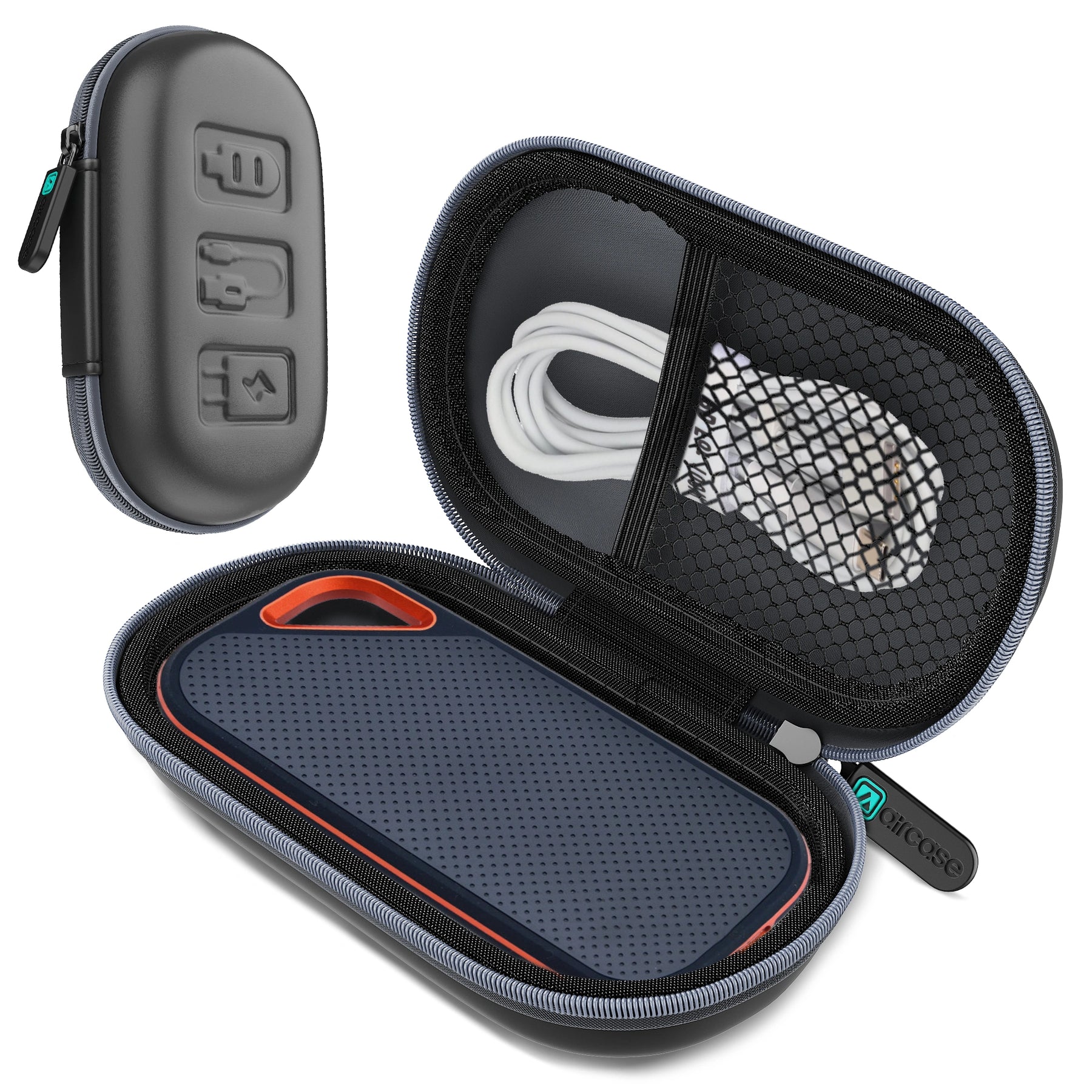Protect SanDisk SSDs, cables, flash drives with AirCase SSD case pouch. Shockproof EVA shell, soft lining, mesh pocket + elastic loop, crush-resistant—perfect travel organizer.